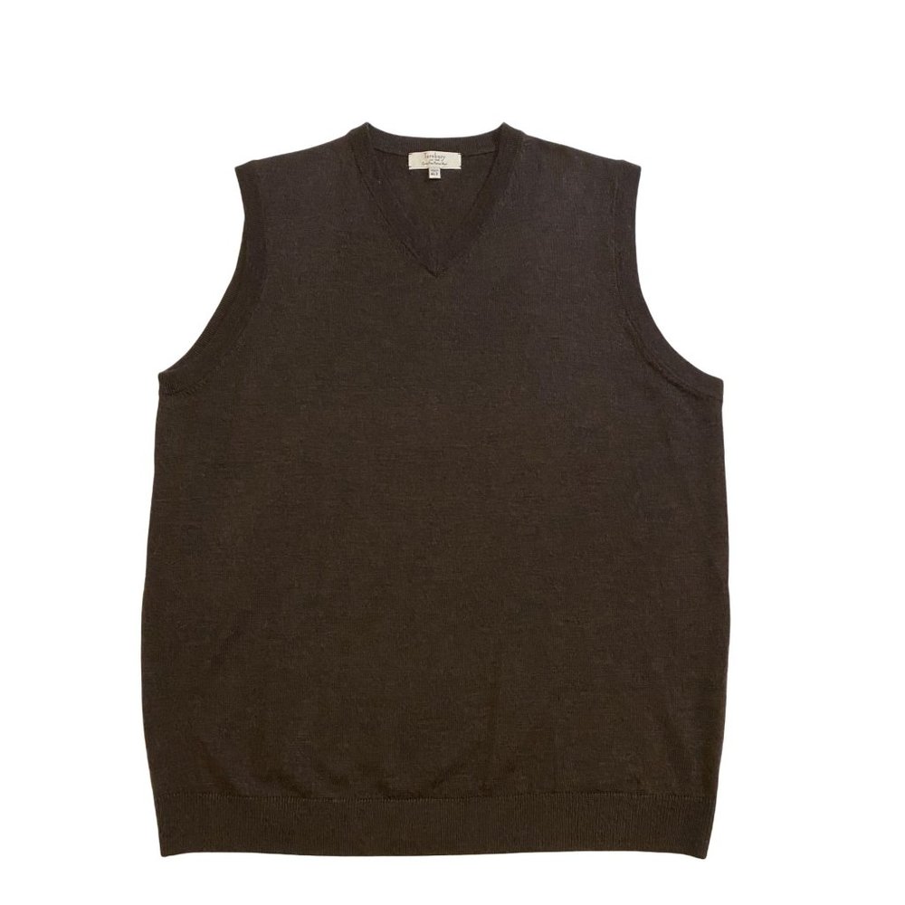 TURNBURY 100% Brown Extra Fin Merino Wool V-Neck Sweater Vest Grandpa Men's XLT
